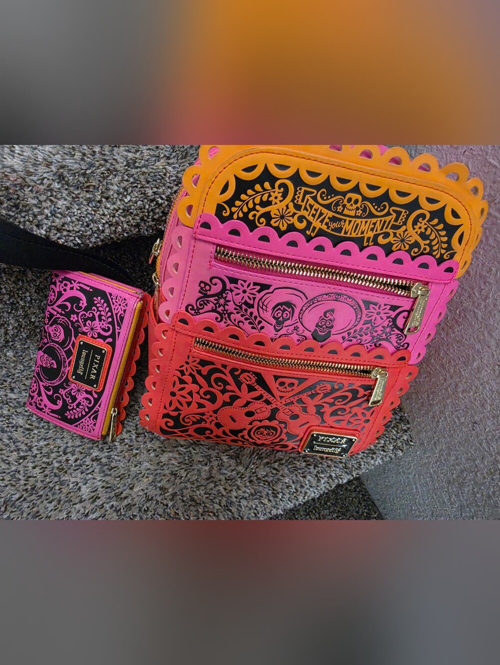 Loungefly Pink Orange Día de los Muertos Mini Backpack